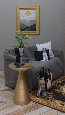   gold ROUND mirror SIDE end TABLE designer LIVING ROOM accessory 1/6 for BARBIE