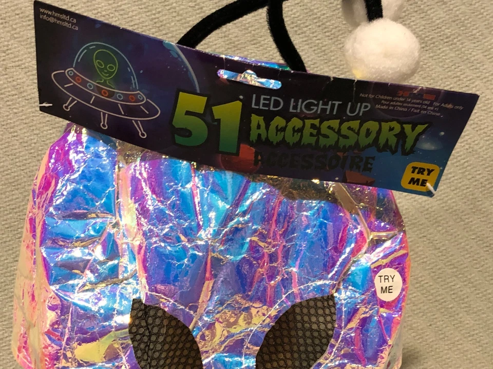 HMS 51 ACCESSORY FLASHING LED LightUp ALIEN MultiColor HEAD PIECE Halloween Mask - Image 2 of 4