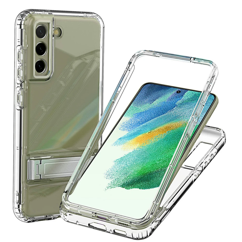 For Samsung Galaxy S21 FE 5G Case Clear Shockproof Heavy Duty Metal Stand Cover - Image 2 of 4