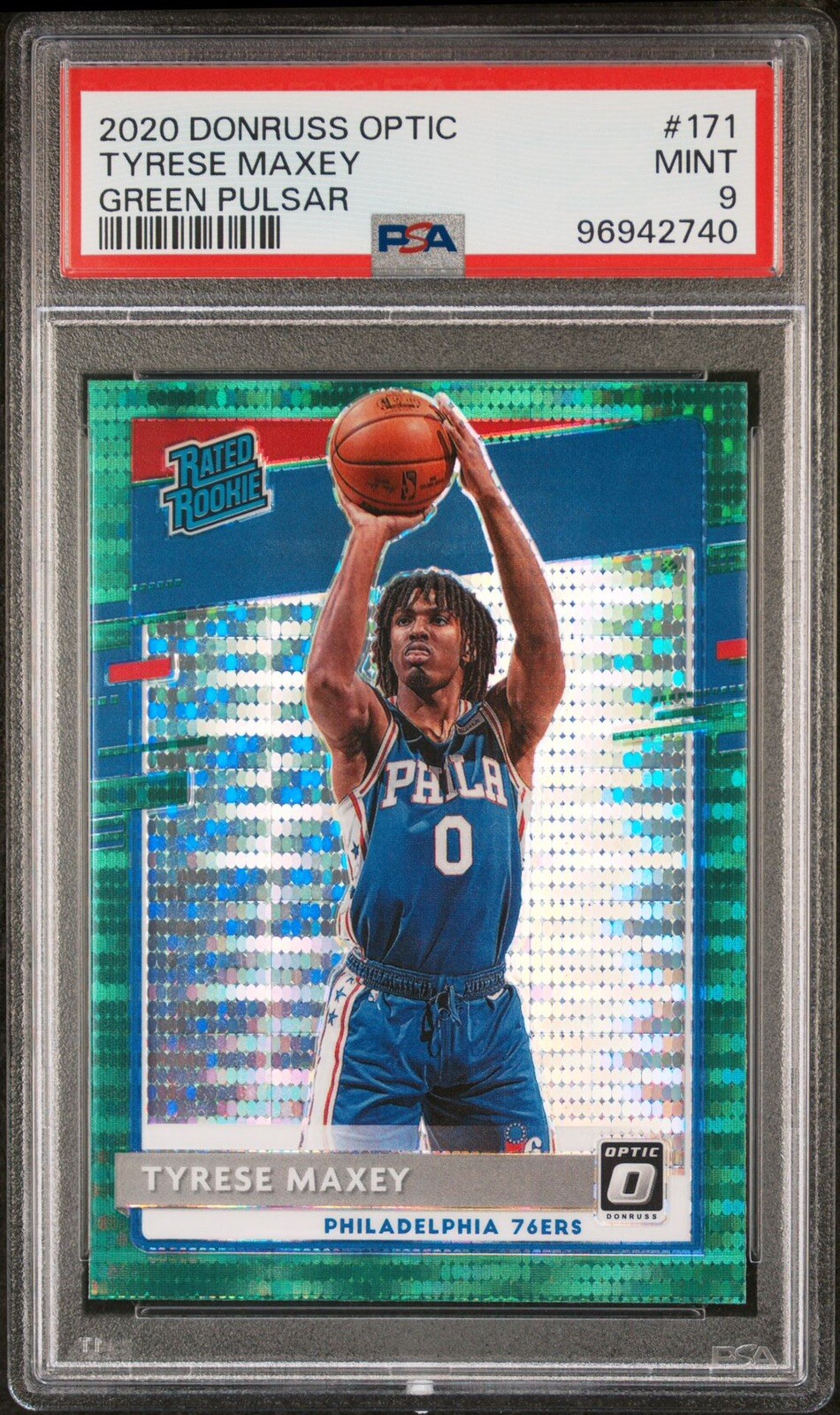 TYRESE MAXEY Rookie 2020 Panini Donruss Optic Green Pulsar #171 RC PSA 9 MINT