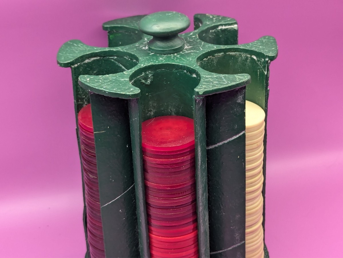 Vtg LOT Lucit Celluloid Poker Chips Red Black Cream Gaming
