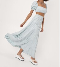 Nasty Gal Plisse Tiered High waisted midi Skirt In Mint. UK 8. BNWT RRP £39