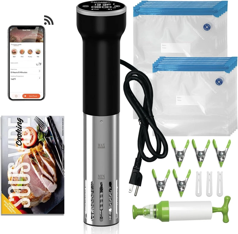 Wi-Fi Sous Vide Cooker Kit 1000W Vacuum Bags