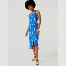Scoop Women's Printed Sleeveless Midi Wrap Dress, Blue, XL (16-18)