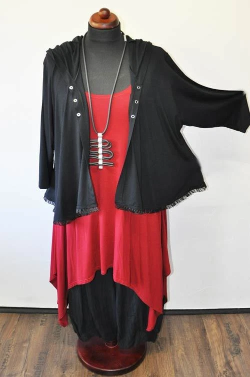 Lagenlook Jersey-Glocken-Jersey-Jacke KAPUZE Rüschen 48,50,52,54,XL,XXL,XXXL - Bild 2 von 4