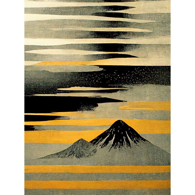 Simple Mount Fuji Silver Grey Black Gold XL Wall Art Canvas Poster Print Huge