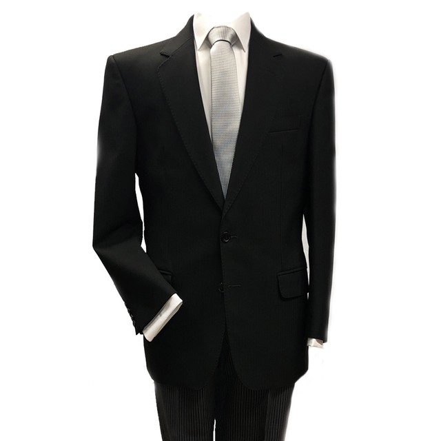MENS EX HIRE BLACK WOOL HERRINGBONE FUNERAL DIRECTORS JACKET & STRIPE