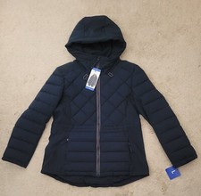 Tommy Hilfiger Women's Blue Quilted Jacket with hood, Zip Pockets Size Large New