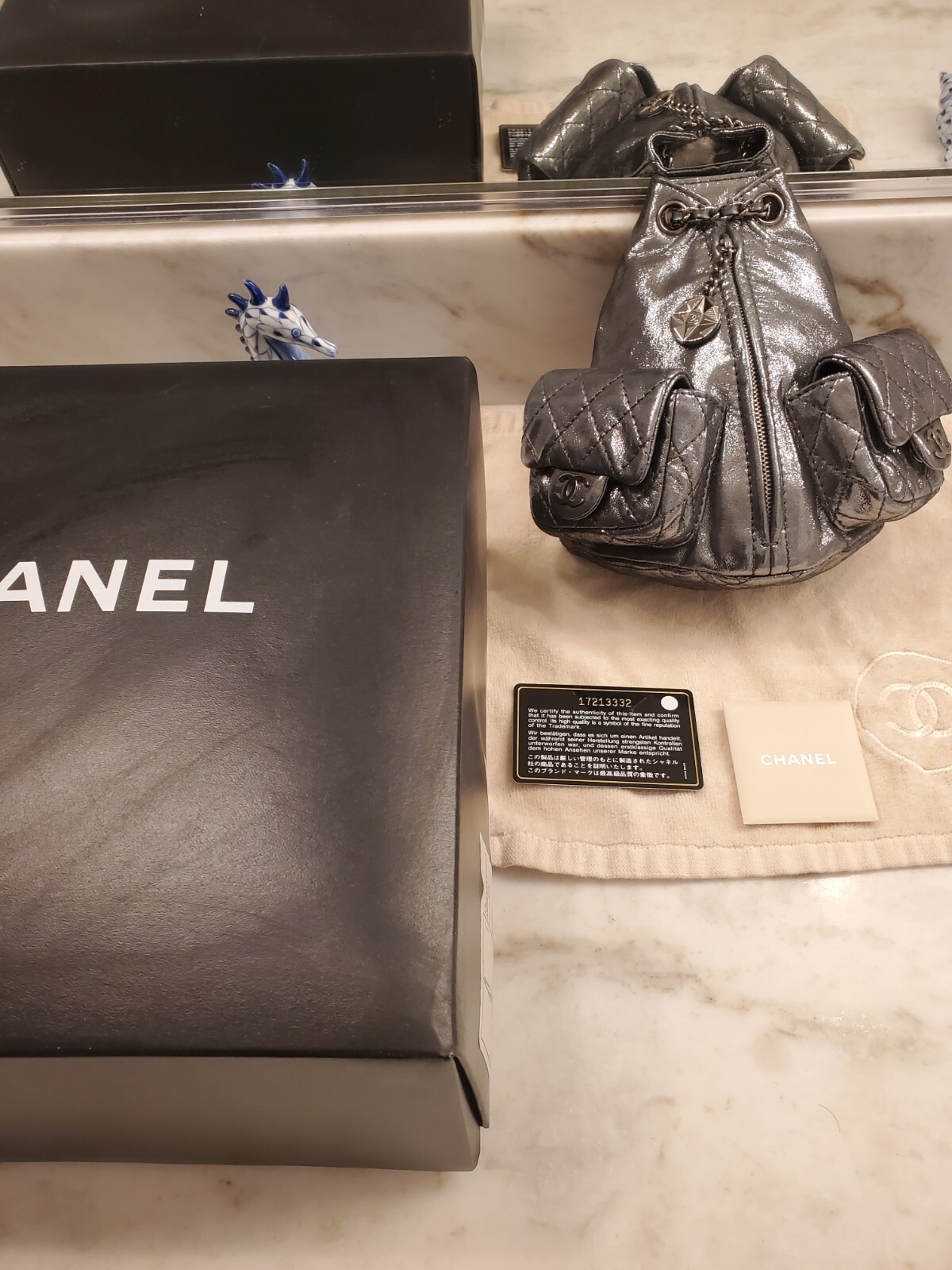 Authentic Chanel Mini Metalic Silver Split Zip Ba… - image 7