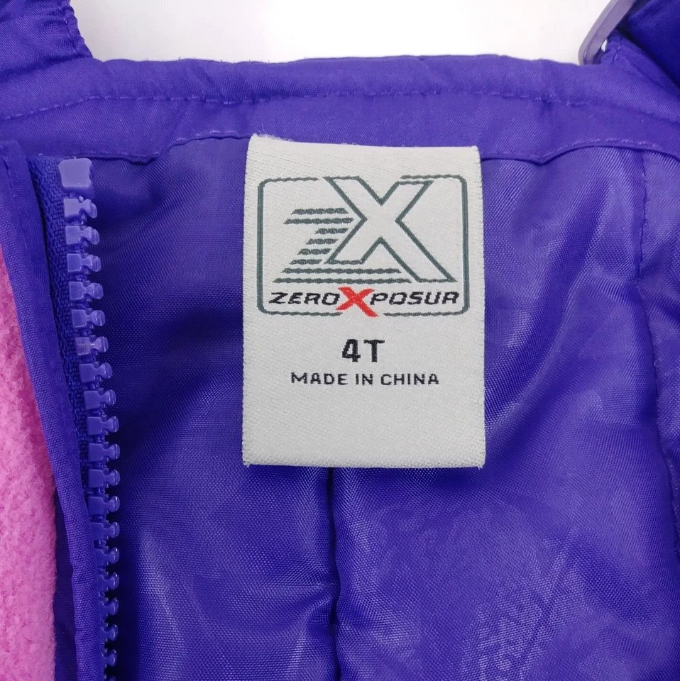 Macacão de neve feminino ZeroXposur roxo/rosa tamanho 4T com calças suspensórias ajustáveis - Imagem 3 de 4