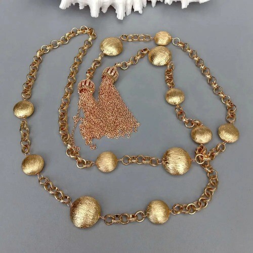 15mm-20mm Gold Color Plated Brushed Bead Chain Long Necklace Fashion Jewelry - Picture 6 of 10