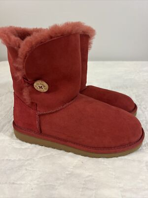 Ugg Australia Bailey Button Boots Maroon Red Suede Shoe Size 5 US