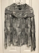 NEW Peck & Peck Black White Wrap Sweater Sz S Small Shawl Collar Snaps NWT