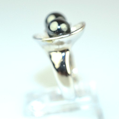 VTG MODERNIST STERLING SILVER 3-D SCULPTURAL HEMATITE RING SIGNED JP SIZE 7.75 - Picture 3 of 4