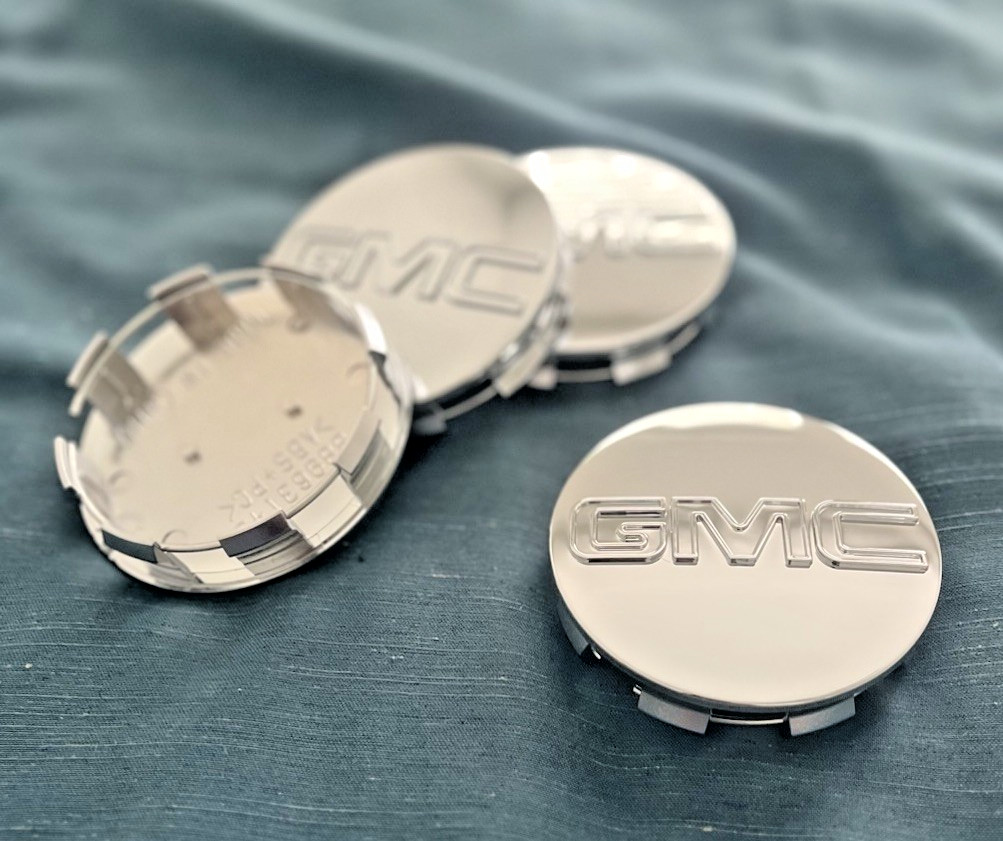 4x 83mm 3.25 Inch GMC Glossy Silver Wheel Center Caps Fits Sierra Yukon Denali