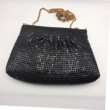 Vintage Black Metal Mesh Evening Bag Gold Chain Strap Clutch Zippered Purse