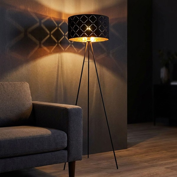 Stehleuchte Beistelllampe Stehlampe Flur Metall Textilschirm Schwarz Gold 1X E27-image