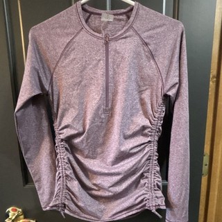 CALIA Purple Long Sleeve 1/4 Zip Ruched Sides Athletic Fit Stretch Top S