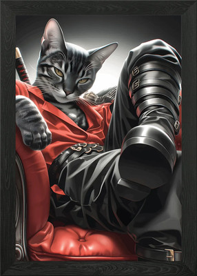 Katze Samurai Katana Gerahmtes Wandbild Poster Leinwanddruck Bild