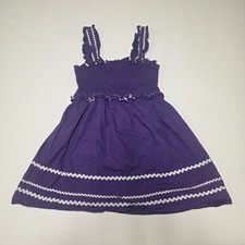 TCEC Purple Boho Folk Dress Smocked Bodice Ruffle Straps White Trim Sundress