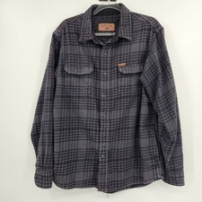 Orvis Heavyweight Double Brushed Flannel Shirt Jacket Mens Size Large Black Gray