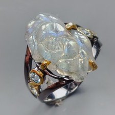 Carving unique Natural Labradorite Ring 925 Sterling Silver Size 8 /R436487