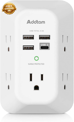 5-Outlet Extender Surge Protector Multi Plug Wall Outlet with 4 USB Wall