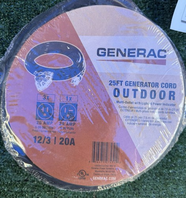 #ad #ad New Generac 7684 25 ft. 20Amp generator cord with 3lighted outlets NEMA 5 20P $69.00