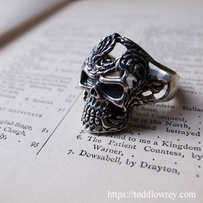 British Vintage Silver Skull Ring Green Man Skull Ugly Jewelry