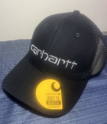 Carhartt Canvas Mesh-Back Logo Graphic Cap Black Snapback Adjustable Hat New