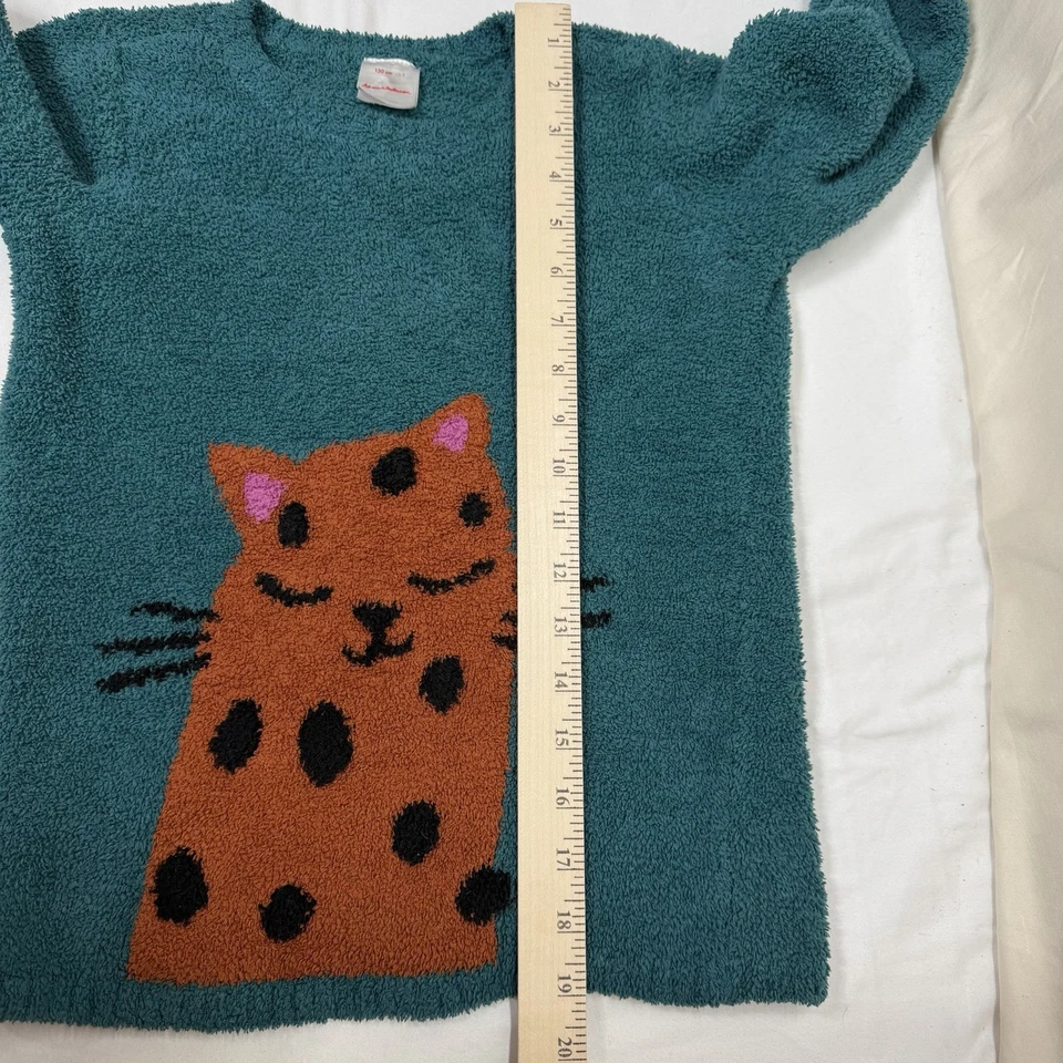 Hanna Andersson Marshmallow pullover sweater Us Size 8 Green w/ Orange Cat Cozy - Image 3 of 4