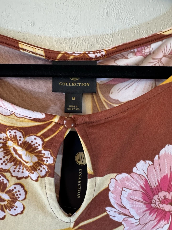 Blusa floral manga campana 3/4 JM Collections talla M nueva con etiquetas Foto 3 de 4