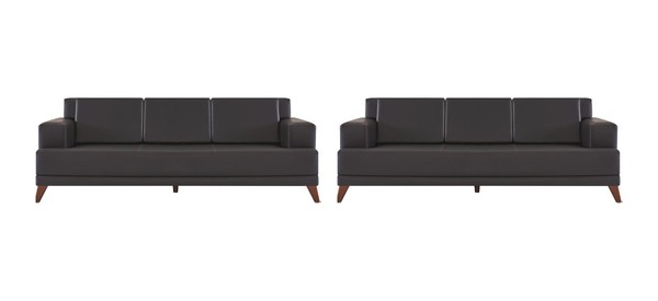 Ledersofas Modern Couch 3-Sitzer Schwarz Polster Kissen Leder Holz-image