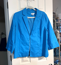 Kim Rogers Blazer/Jacket 100 Linen Lined Hook  Eye 3/4 Sleeve Large