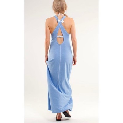Lululemon Heatwave Maxi Dress Wee Stripe Crisscross Blue White Size Small