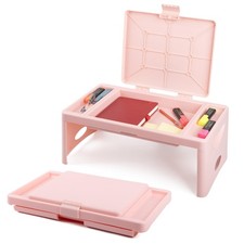 Portable Folding Lap Desk with Storage Pocket - Blush Laptop Tray for Bed