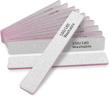 Nail File 12 PCS Professional Reusable 100/180 Grit Double Sides Washable Nail F