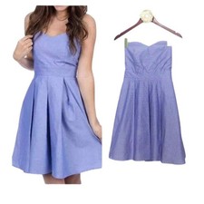 Lauren James Corbin Blue Strapless Dress Gingham Tie-Back Size Small