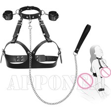 Bdsm with Traction Chain Back Sex Handcuffs Collar SM Adjustable for Couples