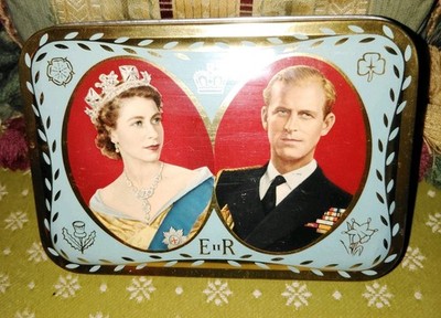 RARE  1953 Queen Elizabeth & Prince Phillip Commerative Coronation Tin VGUC!