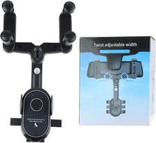 Rear View Mirror Phone Holder 360 Rotatable and Retractable Car Phone Mount