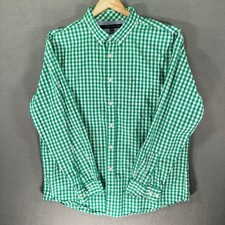 Tommy Hilfiger Mens Classic Fit Gingham Button Down Shirt XL Green White Cotton