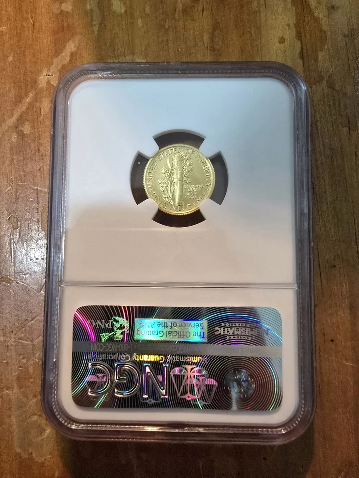 2016-W 1/10 oz Gold Mercury Dime First Releases 100th Anniversary SP-70 NGC - Image 2 of 4