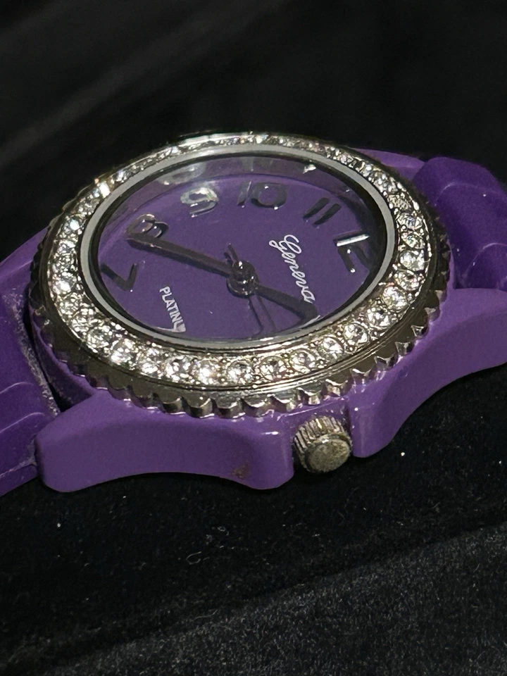 Geneva Platinum Purple Women’s Quartz Watch – Crystal Bezel, New Battery Cleaned - Image 3 of 4
