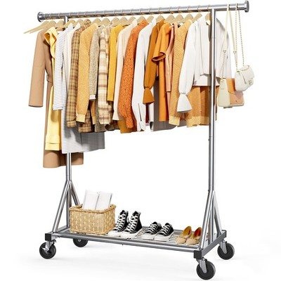 Heavy Duty Stainless Steel Rolling Clothes Rack with Mesh Shelf, Lockable Whe...