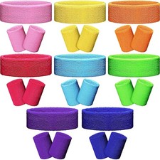 8 Sets 80s Sweat Band and Wristband Sports Neon Headbands Exercise Fresh Color