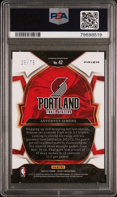Anfernee Simons 2022 Panini Select White Disco Prizm /75 PSA 10 Blazers Celtics view 2