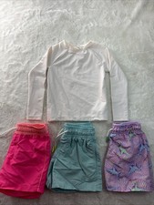 Cat Jack 4/5 Swim Set White Long Sleeve Rash Guard 3 Trunks Pink Blue Dino