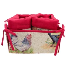 Farmhouse Rooster Tapestry Bread Basket Set – Bread & Breadstick Holder