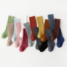 New Fashion Solid Baby Boys Girls Knee High Long Socks Cotton Breathable Stripe